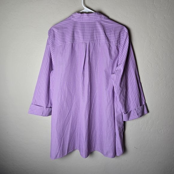 J. Jill Purple and White Pinstriped Top With Side Buttons Preppy Casual - Picture 4 of 13